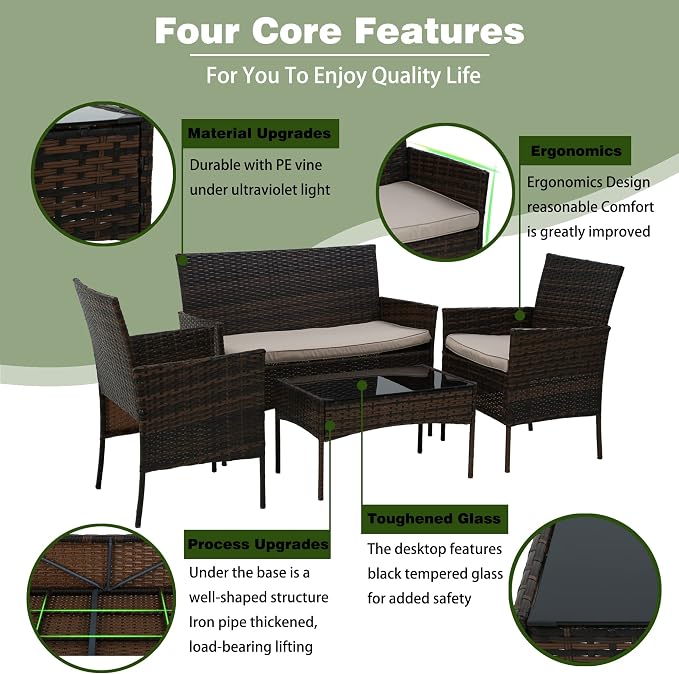 PayLessHere 4 Pieces Patio Furniture Set Rattan Outside Furniture Wicker Sofa - Image 4