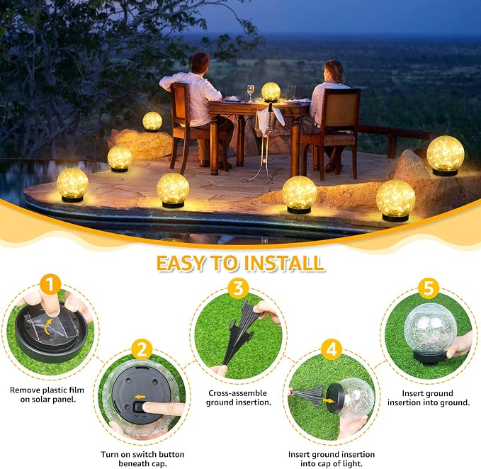 2-Pack Garden Solar Lights Outdoor, Cracked Glass Ball Light Waterproof - Image 8