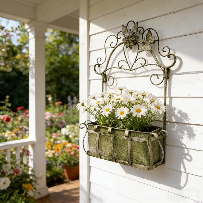 Rustic Metal Wall Planter Vintage Wall Mounted Flower Pot Farmhouse Distressed - Image 8