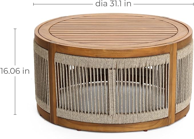 LuxenHome Outdoor Coffee Table, Modern Farmhouse Garden Coffee Table, Outdoor - Image 2