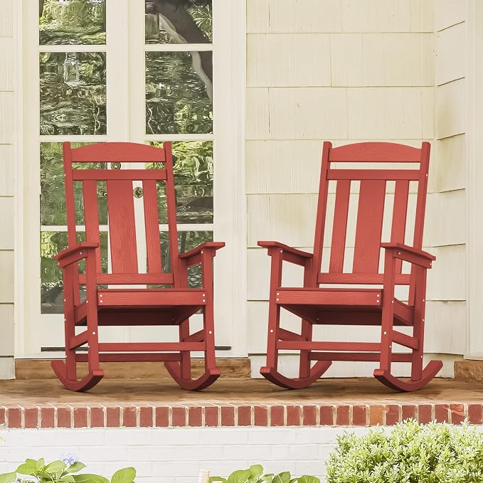 LUE BONA Outdoor Rocking Chairs Set of 2, HDPS Porch Rocker - Image 3