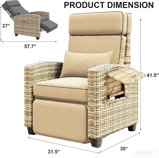 Towallmark Adjustable Rattan Recliner Chair, Patio Lounge Chairs - Image 3