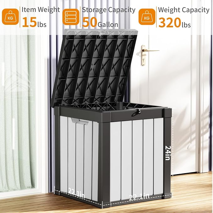 EasyUp 50 Gallon Outdoor Storage Box, Resin Waterproof UV-Resistant Deck Box - Image 2