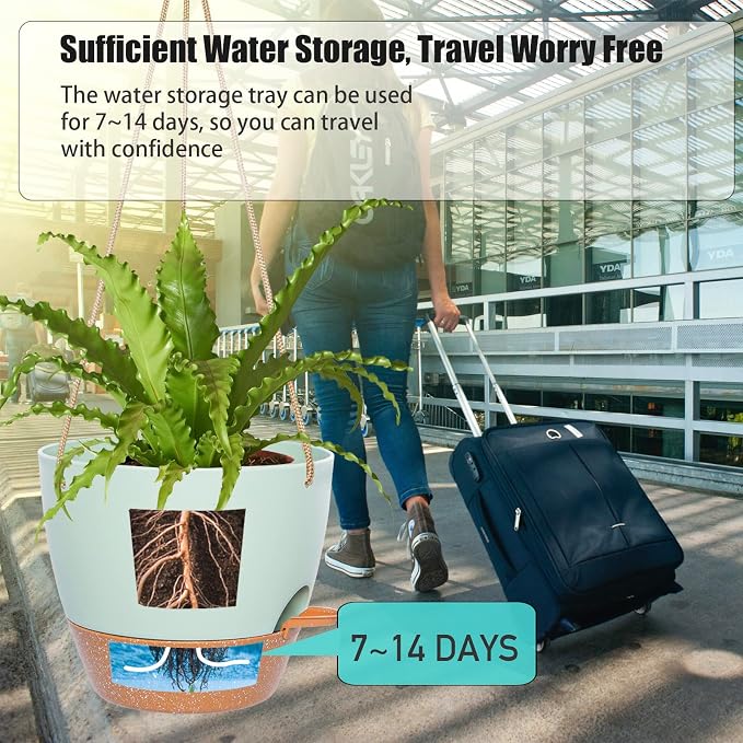 10 Inch Self Watering Hanging Pots, 2 Pack Hanging Planters - Image 3