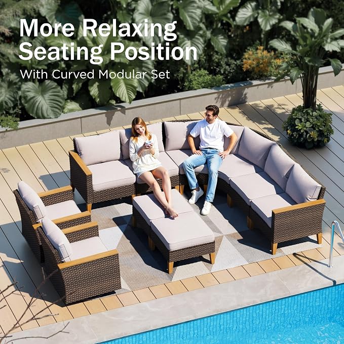 PHI VILLA 7-Piece Curved Patio Furniture Set, Half-Moon Wicker Sectional - Image 3