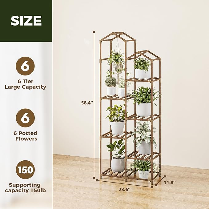 Bamworld Tall Plant Stand Indoor Outdoor Corner Plant Shelf Hanging Plant - Image 3