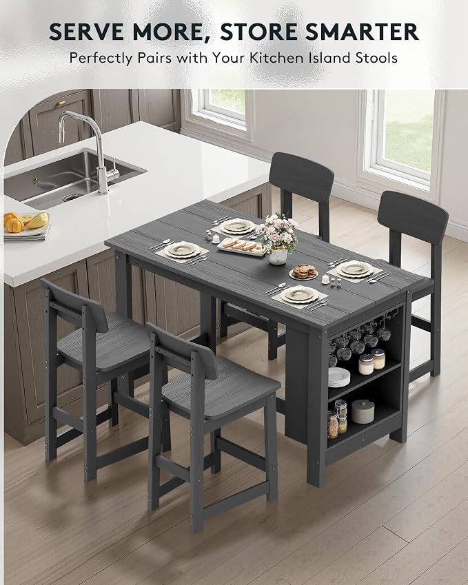 SERWALL Outdoor Bar Table and Chairs Set, 5-Piece HDPE Counter Height Patio - Image 6