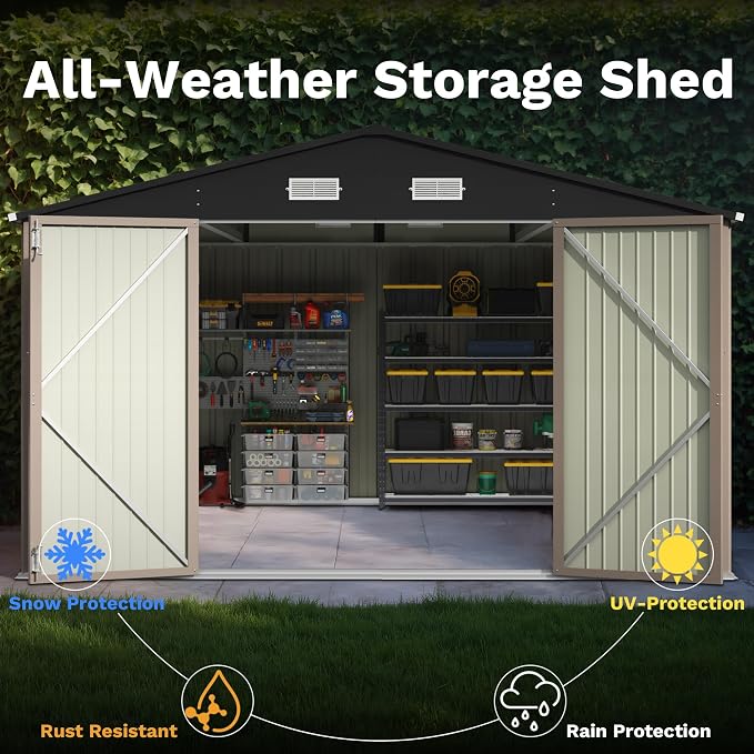 Patiowell 10x14 FT Outdoor Storage Shed, Large Metal Garden Shed - Image 7