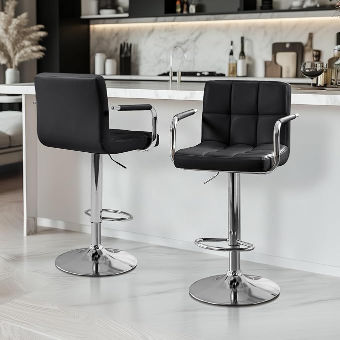 Yaheetech Bar Stools, PU Leather Adjustable Swivel Barstools, Hydraulic Kitchen - Image 4