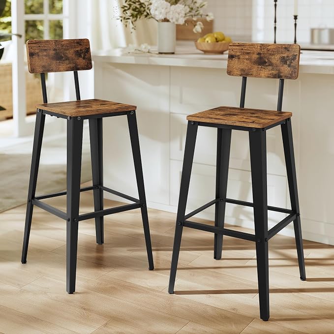 VASAGLE Set of 2 Bar Stools, Bar Height Stools, 29.1 Inches Tall Barstools by VASAGLEbySONGMICSHOME