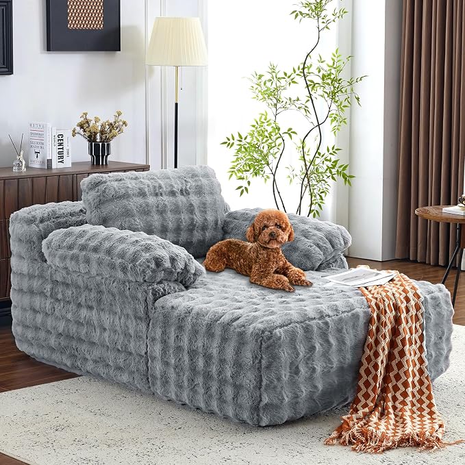 VINGLI Boneless Chaise Lounge Chair, Light Grey Oversized Reading Chair - Image 8