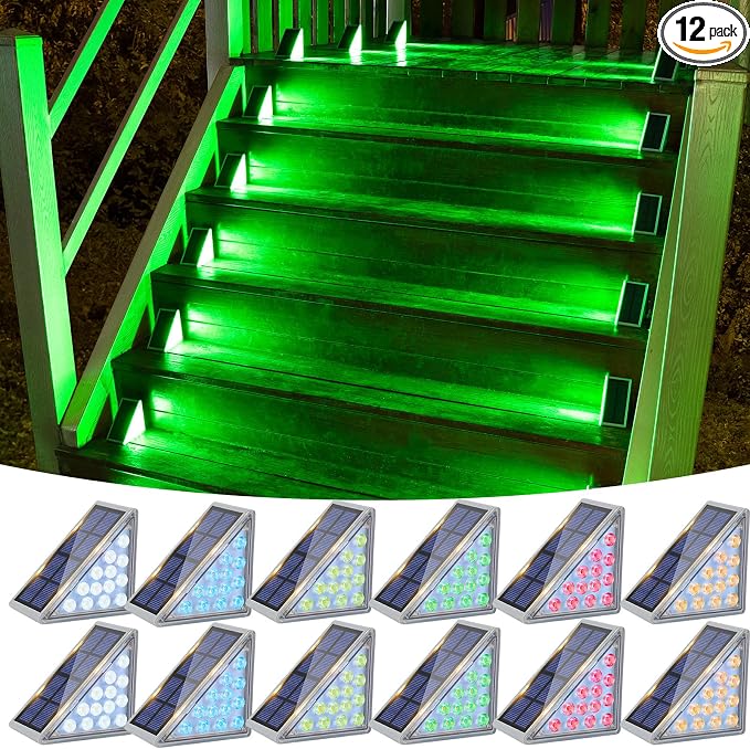 VOLISUN Solar Stair Lights 12 Pack, 7 Fixed Colors, Solar Step Lights Outdoor by VOLISUN