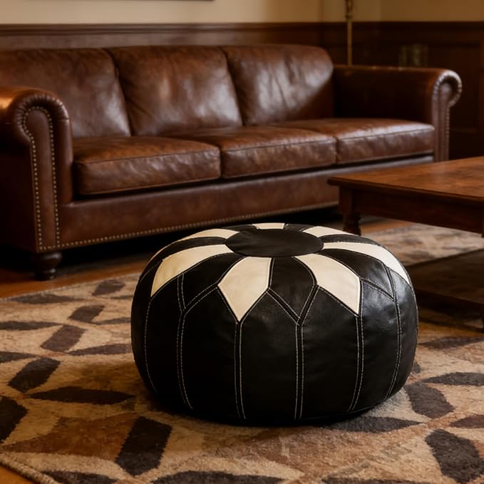 Thgonwid Unstuffed Moroccan Faux Leather Pouf Ottoman - Image 2