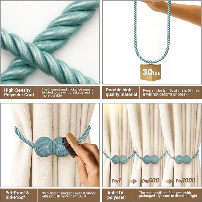 Hion Magnetic Curtain Tiebacks Gray Blue 6 Pack, Curtain Tiebacks Buckles - Image 3
