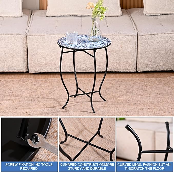Round Side Table, Indoor Outdoor Small Side Table, Weather Resistant Black - Image 7