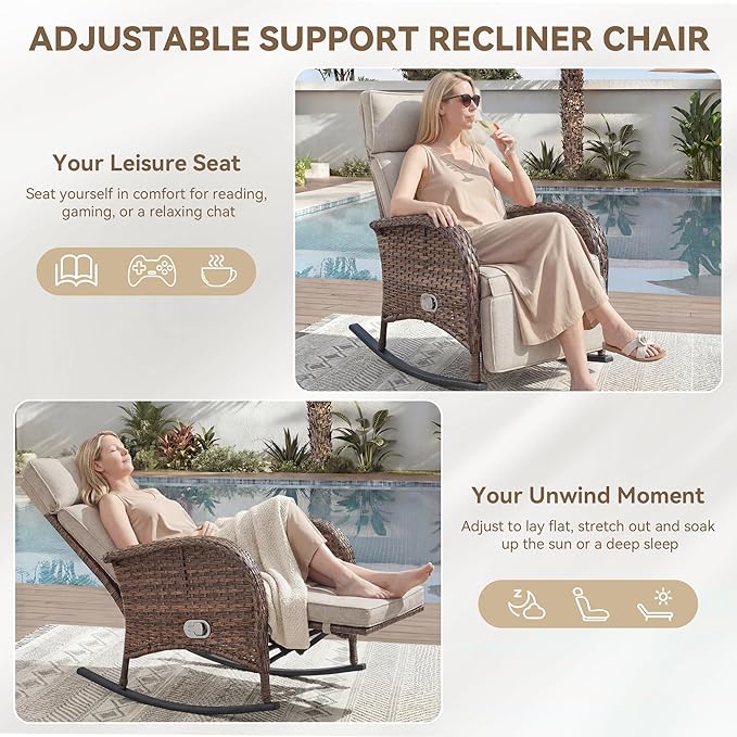 Zero Gravity Patio Rocking Wicker Recliner Chair - Image 5