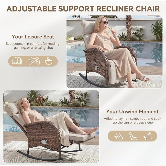 Zero Gravity Patio Rocking Wicker Recliner Chairs Set of 2- Wicker Outdoor - Image 5