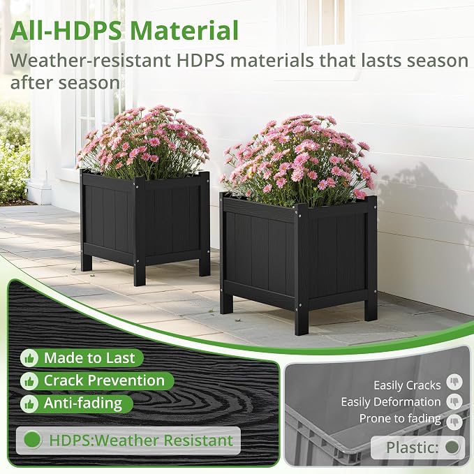LUE BONA Outdoor Plant Pots, 13.7" x 12.5" x 14.5" HDPS Flower Pots - Image 4