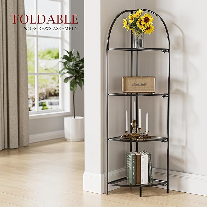 Crofy Foldable 4 Tier Corner Shelf, Metal Corner Plant Stand - Image 2