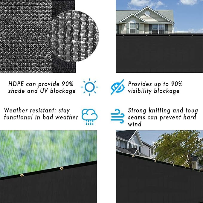 UPGRADE Privacy Fence Screen 5'x32' Black Outdoor 90% Visibility Blockage 170 - Image 5