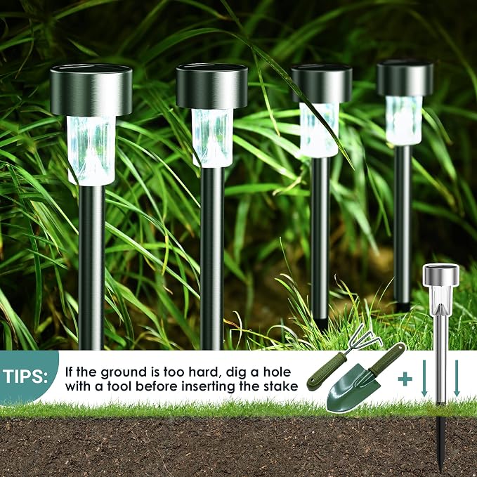 GIGALUMI 16 Pack Solar Lights Outdoor Waterproof, Stainless Steel LED Solar - Image 7