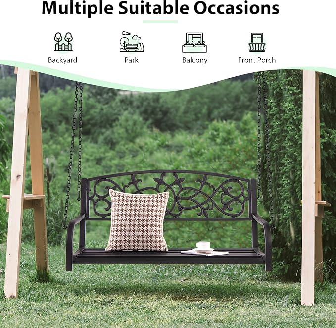Giantex Patio Metal Porch Swing, 2-Person Hanging Porch Swing Bench - Image 7