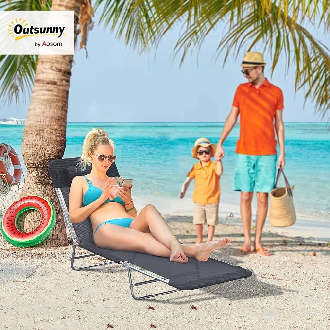 Outsunny Folding Chaise Lounge Pool Chairs, Outdoor Sun Tanning Chairs - Image 2
