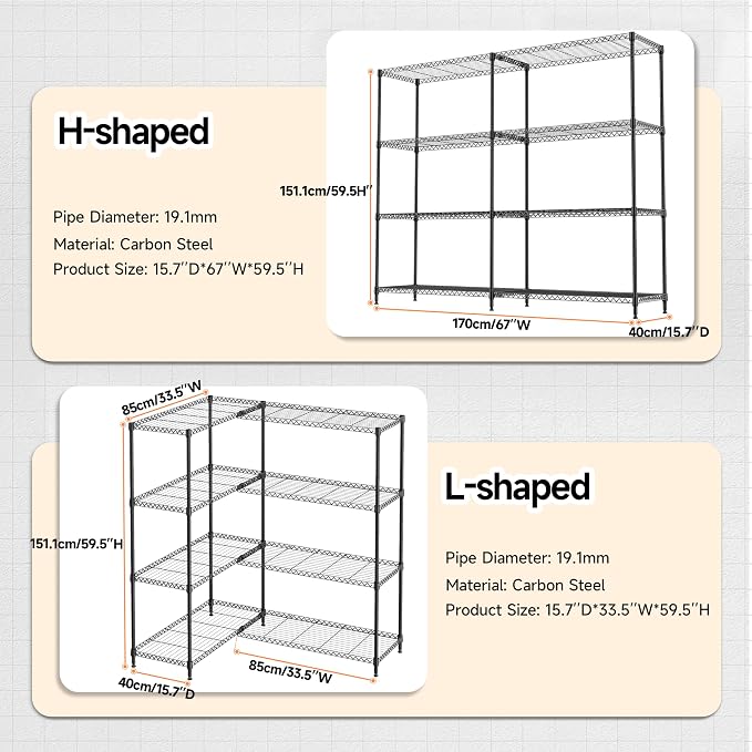 4 Tiers Storage Shelves Load 1200LBS, Metal Shelving Wire Metal Shelving Unit - Image 3