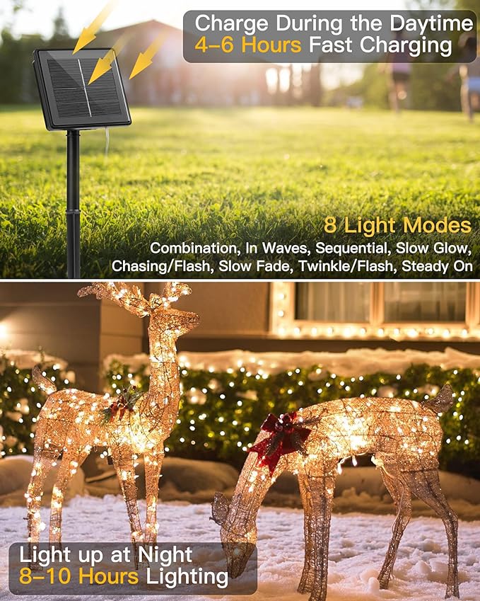 Minetom Solar String Lights, 2 Packs Total 66Ft 200 LED Solar Fairy Lights - Image 2