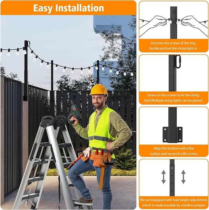 AILBTON 6 Pack 2.8Ft String Light Poles, Light Poles - Image 6