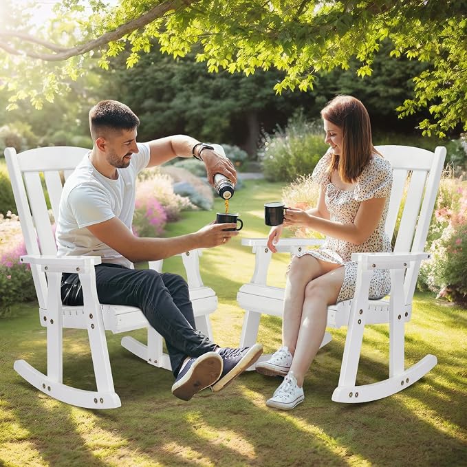 VINGLI Heavy Duty 600 LBS Outdoor Wooden Rocking Chair - Image 7