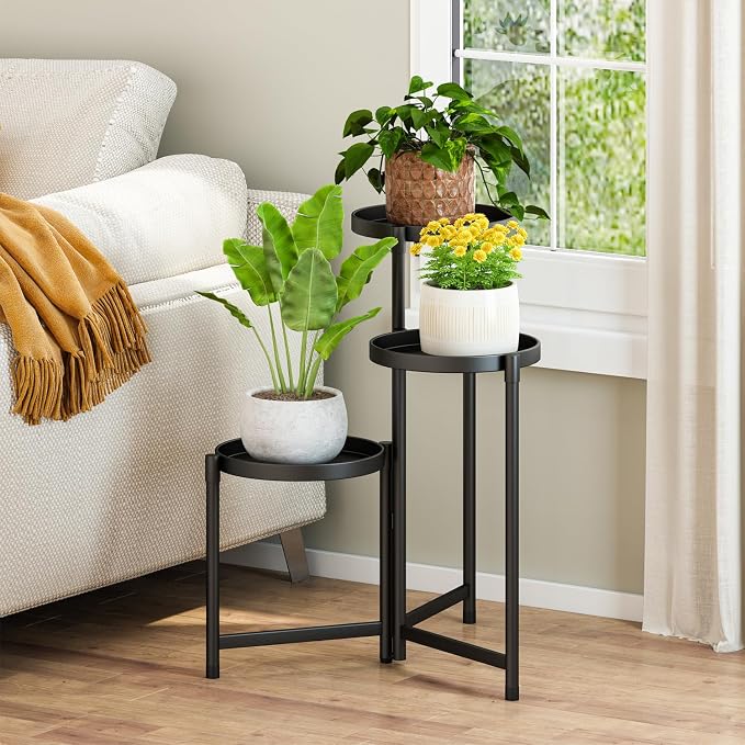 Plant Stand indoor outdoor-3 Tier black Tall Metal Flower Pot Holder 9in Wide - Image 2