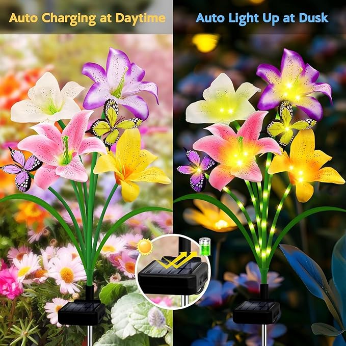 6 Pack Solar Garden Lights LED Solar Lilies Flower Lights, Yard Patio Pathway - Image 4