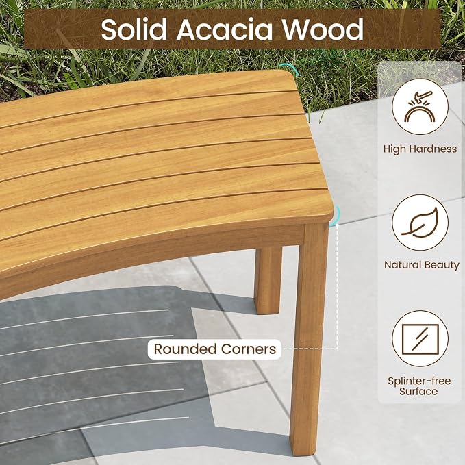 Tangkula Acacia Wood Outdoor Curved Bench Set of 2, Patio Garden Backless Fire - Image 8