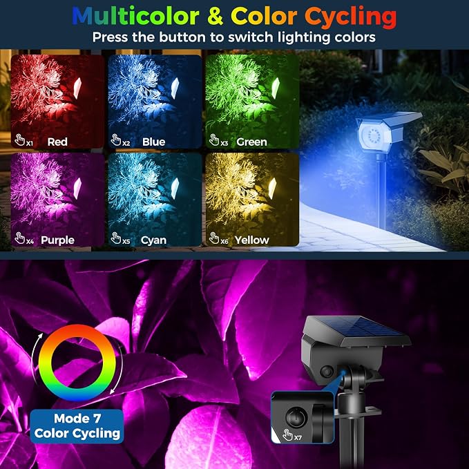 Peasur 2 Pack Solar Spot Lights Outdoor Color Changing, 7 Modes Halloween RGB - Image 2
