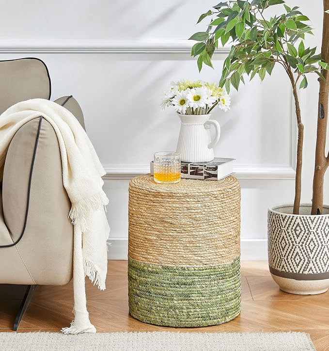 Wimarsbon Ottoman Poof, Natural Seagrass Poufs, Hand Weave Round Footstool - Image 2