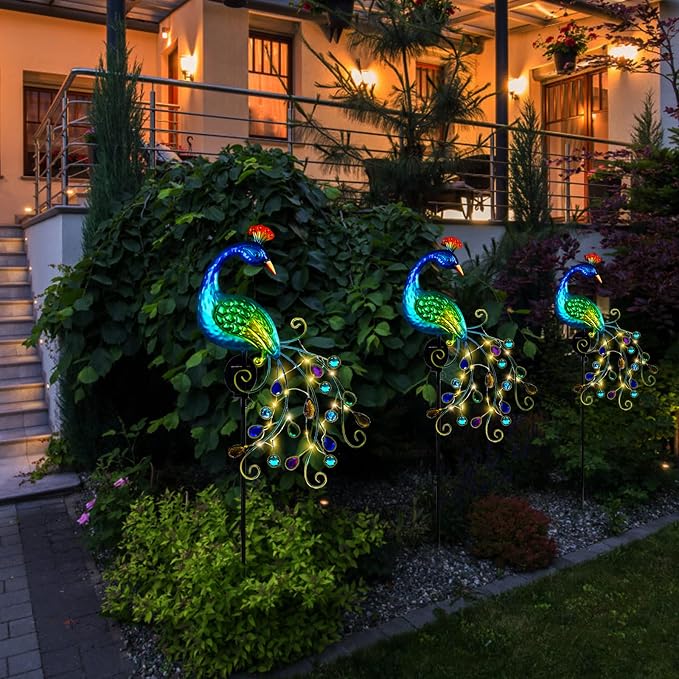DREAMSOUL Metal Peacock Garden Solar Lights Outdoor Decorative Garden Stake - Image 3