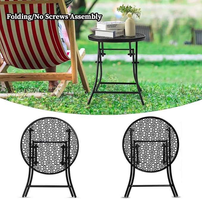 TeoKJ Folding Small Outdoor Side Tables, Anti Rust Small Patio Table Round - Image 4