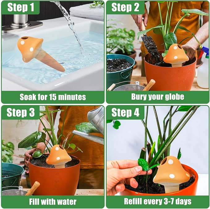4PCS Terracotta Self Watering Spikes, Mushroom Shaped Self Watering Globes - Image 7