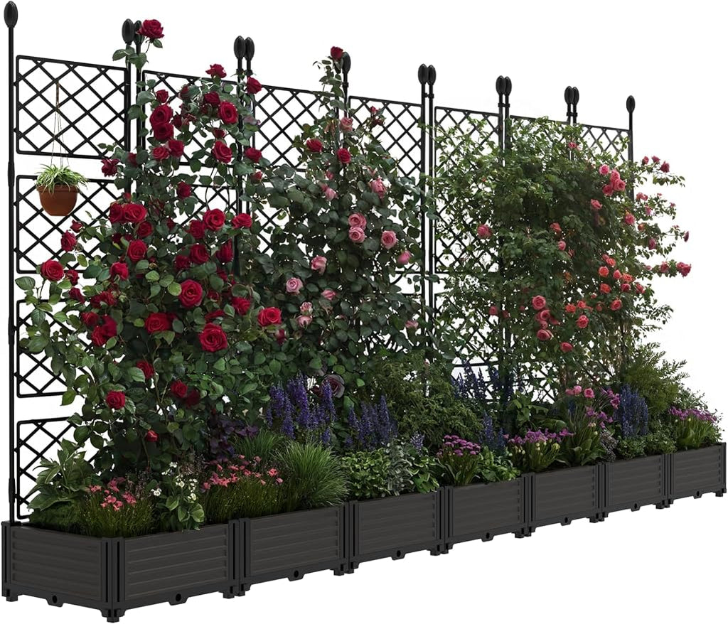 7 PCS Raised Garden Bed with Trellis & Privacy Screen, Flowers on Patio by Unknown