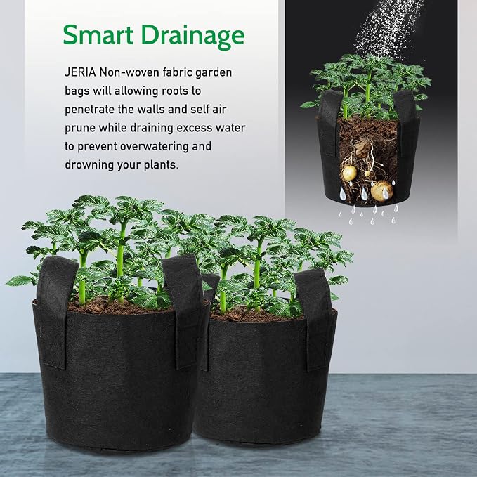 JERIA 12-Pack 5 Gallon Grow Bags, 300G Thickened Nonwoven Garden Pots, Heavy - Image 6