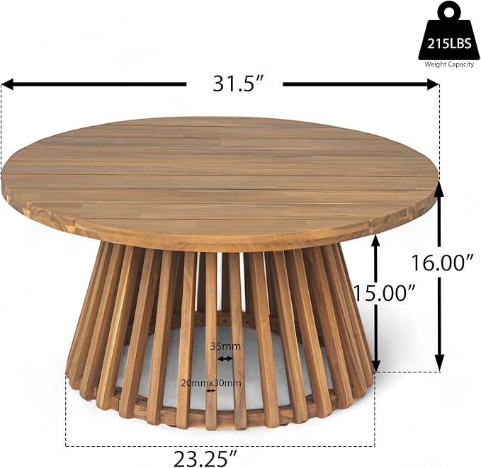 Merax Outdoor Acacia Wood Conversation Set, 3-Seat Loveseat Sofa w/Coushion and - Image 7