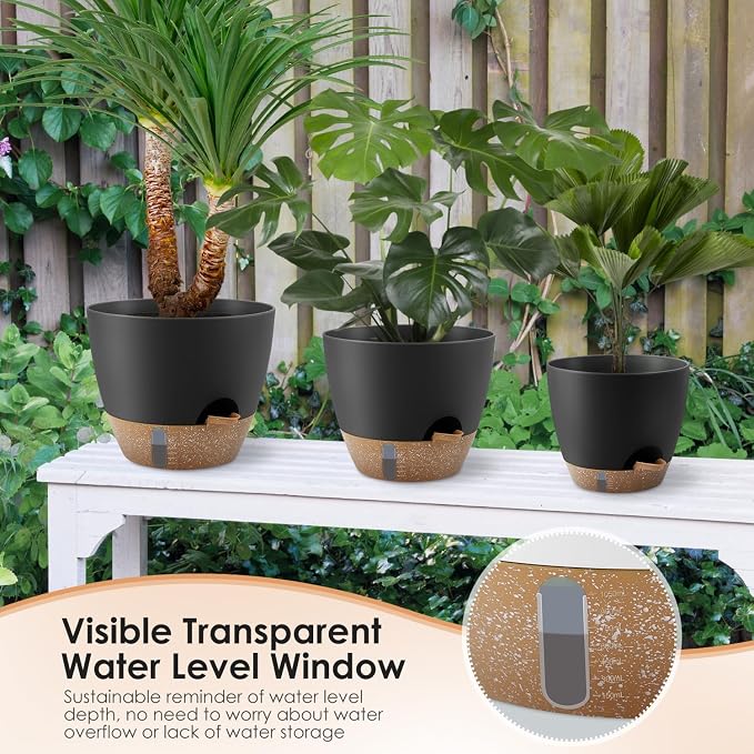 Self-Watering Plant Pots with Water Level Indicator, Drainage Holes & Saucers – - Image 6