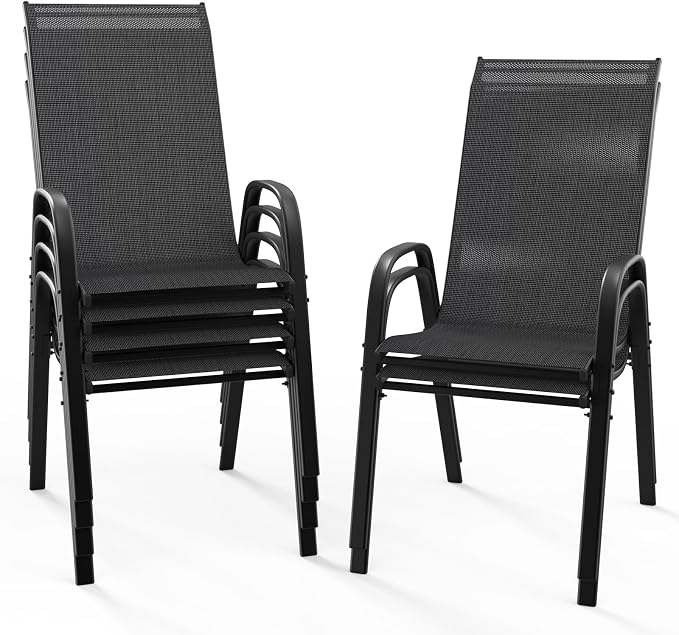 VINGLI Patio Chairs Set of 6 – Stackable Outdoor Dining Chairs by VINGLI