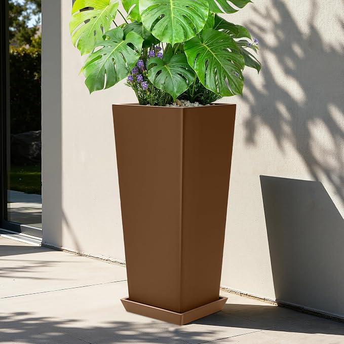Set of 2 Large Planters for Outdoor Plants 24" Tall Tapered Modern Flower Pots - Image 5