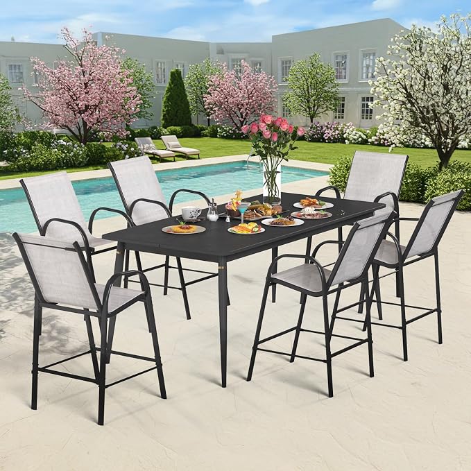 HOMREST Outdoor Bar Height Stools Set of 6, High Back Patio Chairs - Image 2