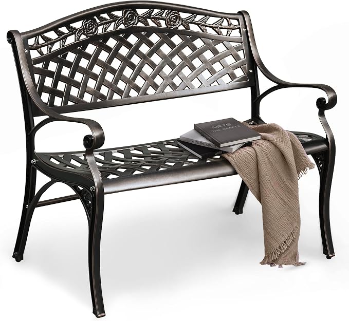 DWVO Cast Aluminum Outdoor Bench, 39.4’’ Patio Garden Benches by DWVO