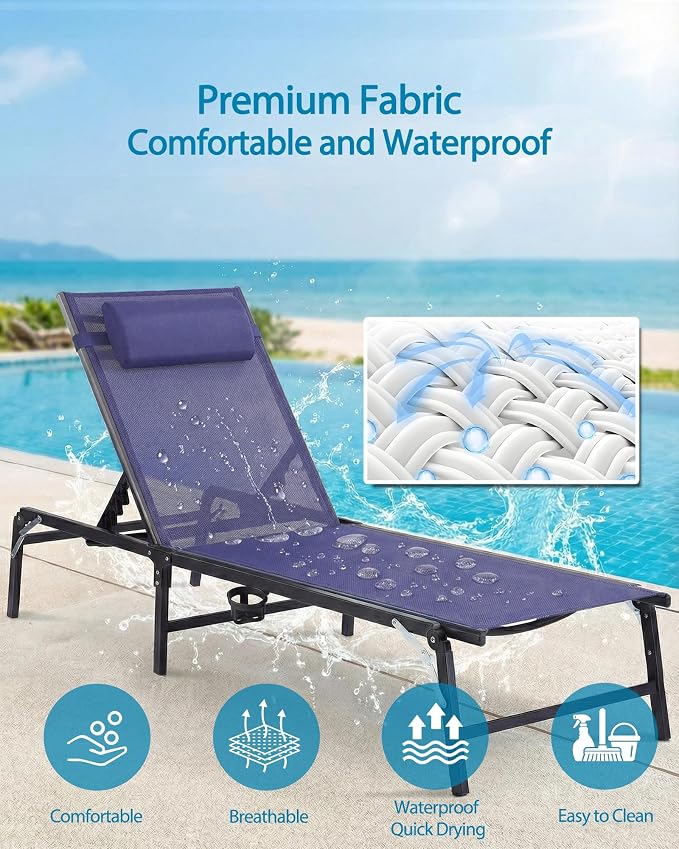 2 Pack Foldable Chaise Lounge Chair - Image 5