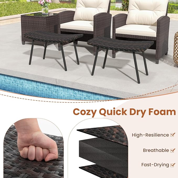 Tangkula Set of 2 Patio Ottomans, Outdoor Wicker Footrest Extra Seating - Image 4