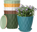 6 Pack 7 Inch Plant Pots with Drainage and Saucers, Stackable Nursery Planters by zople